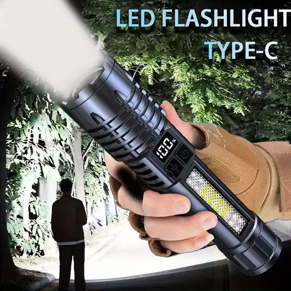 Apex Iron Tactical Flashlight - 90000 Lumens Rechargeable LED with LCD Display