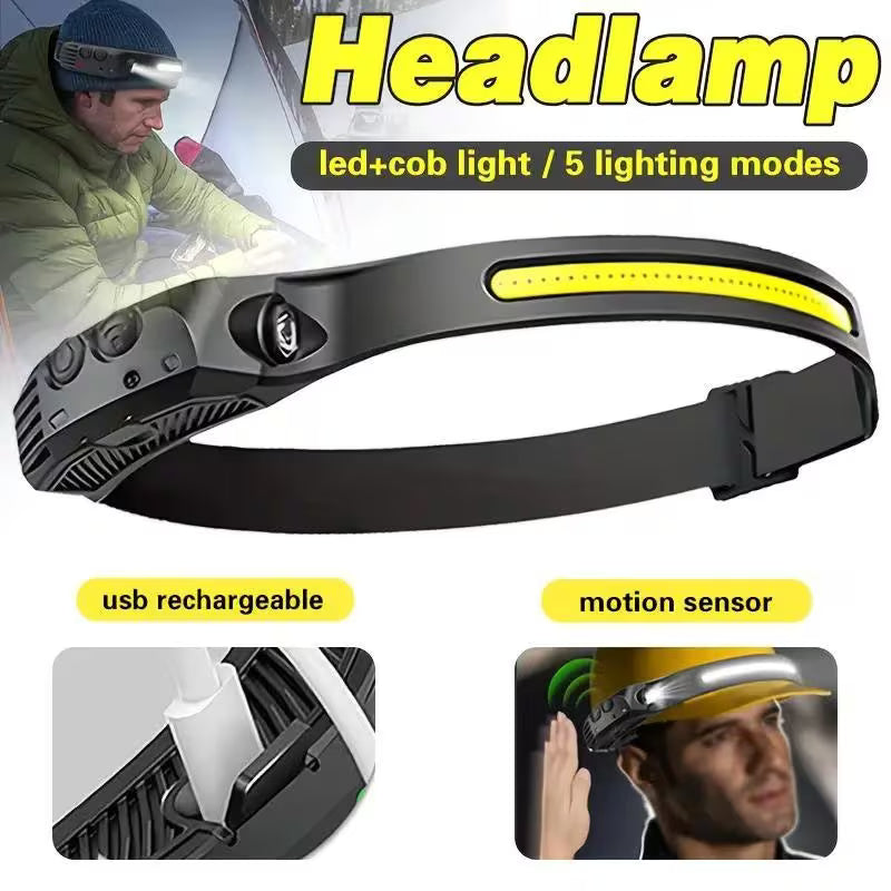 LED Headlamp - Rechargeable 1200 Lumen Headlight with Motion Sensor