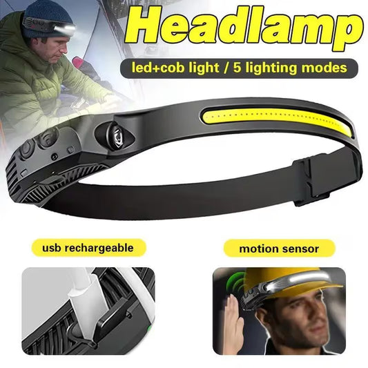 LED Headlamp - Rechargeable 1200 Lumen Headlight with Motion Sensor