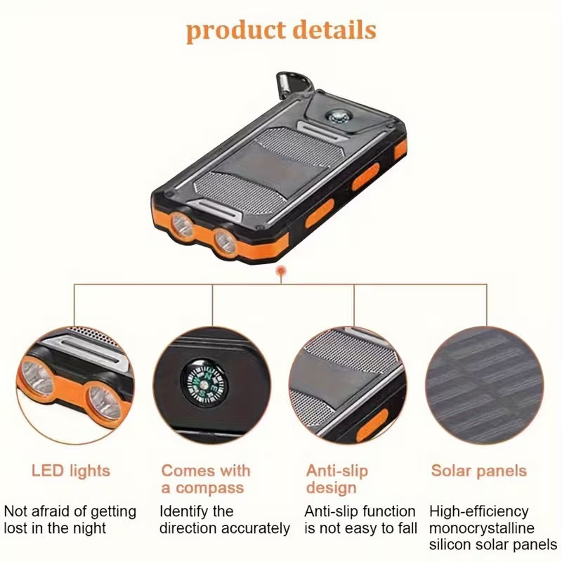 Solar Power Bank - 30000mAh Portable Charger with Dual USB & LED Flashlight