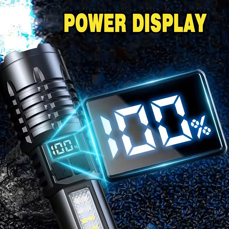 Apex Iron Tactical Flashlight - 90000 Lumens Rechargeable LED with LCD Display