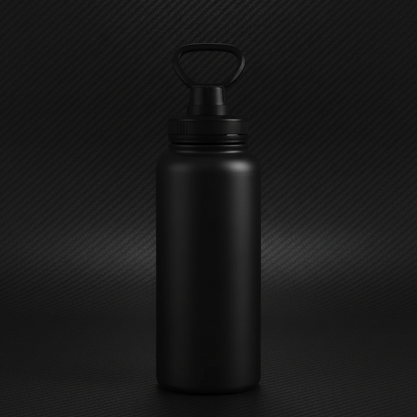 Black 32oz insulated stainless steel water bottle with straw lid - Apex Iron tactical hydration