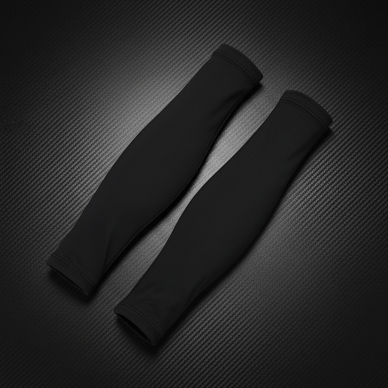 Black compression arm sleeves for sports sun protection and recovery - UPF 50+ athletic performance