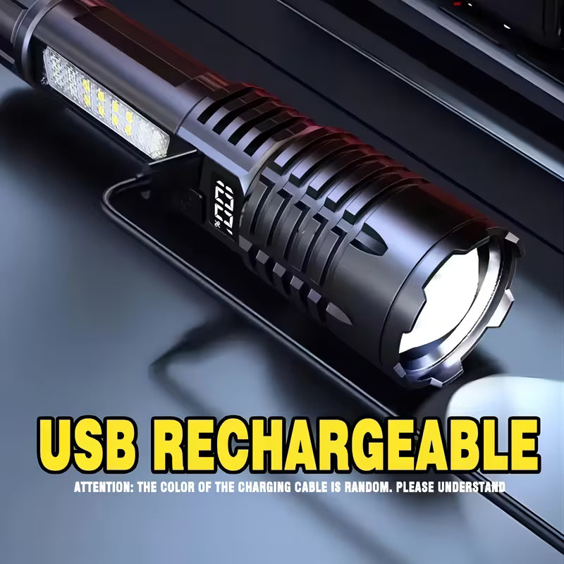 Apex Iron Tactical Flashlight - 90000 Lumens Rechargeable LED with LCD Display